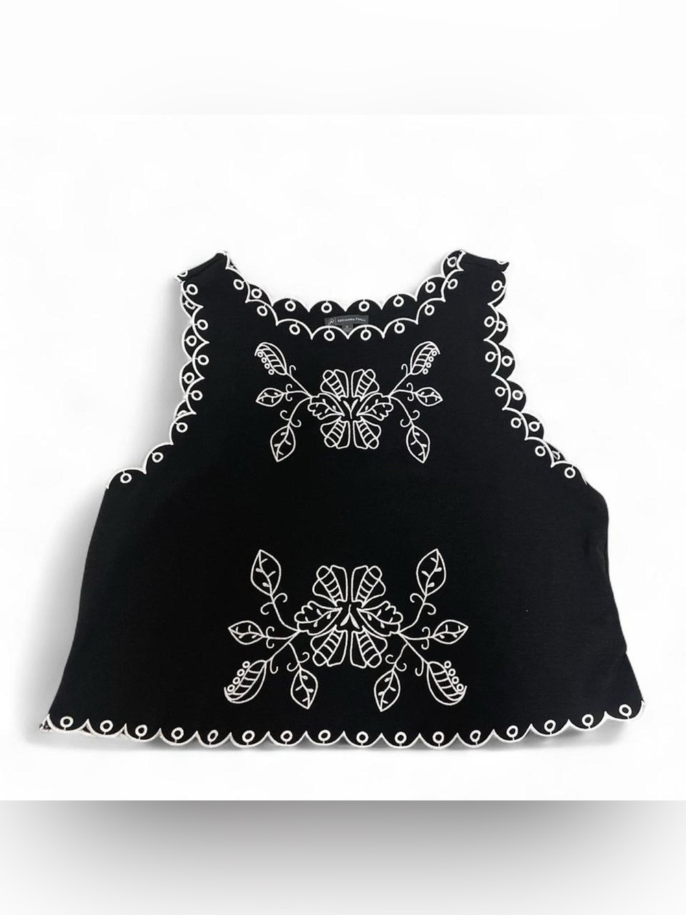 Adrianna Papell Black Cropped Embroidered Scallop Tank Size XL